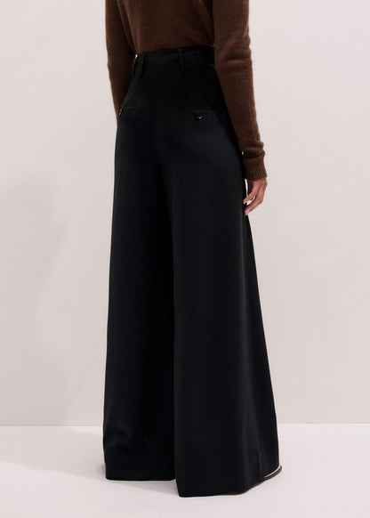 Black Wool Ultra Wide-Leg Pleat Pant