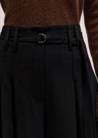 Black Wool Ultra Wide-Leg Pleat Pant