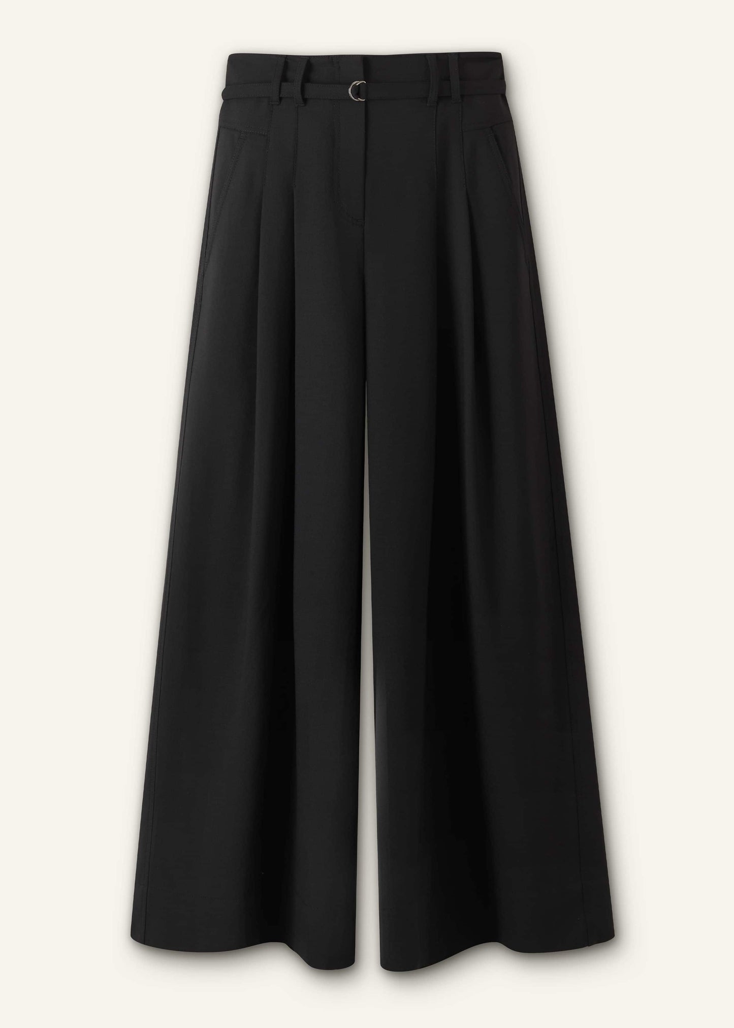 Black Wool Ultra Wide-Leg Pleat Pant