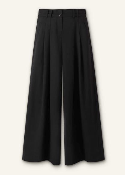 Black Wool Ultra Wide-Leg Pleat Pant
