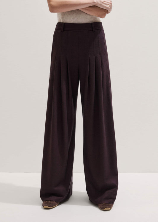 Red Wool Multi Pleat Wide-Leg Pant