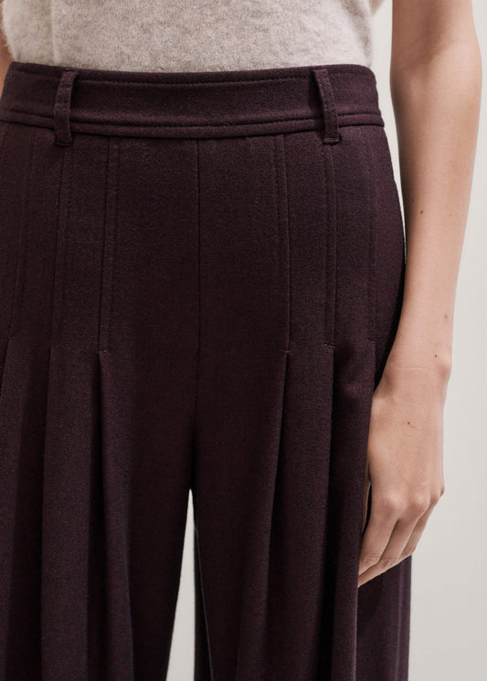 Red Wool Multi Pleat Wide-Leg Pant