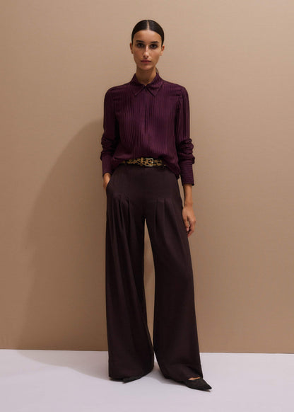 Red Wool Multi Pleat Wide-Leg Pant