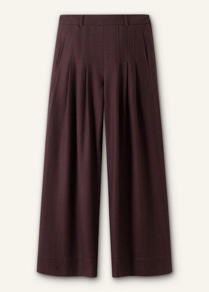Red Wool Multi Pleat Wide-Leg Pant