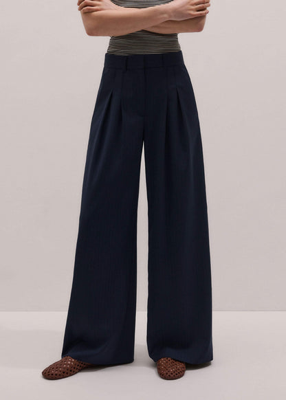 Navy Pinstripe Pleat Front Man Pant