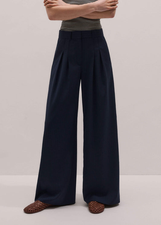 Navy Pinstripe Pleat Front Man Pant