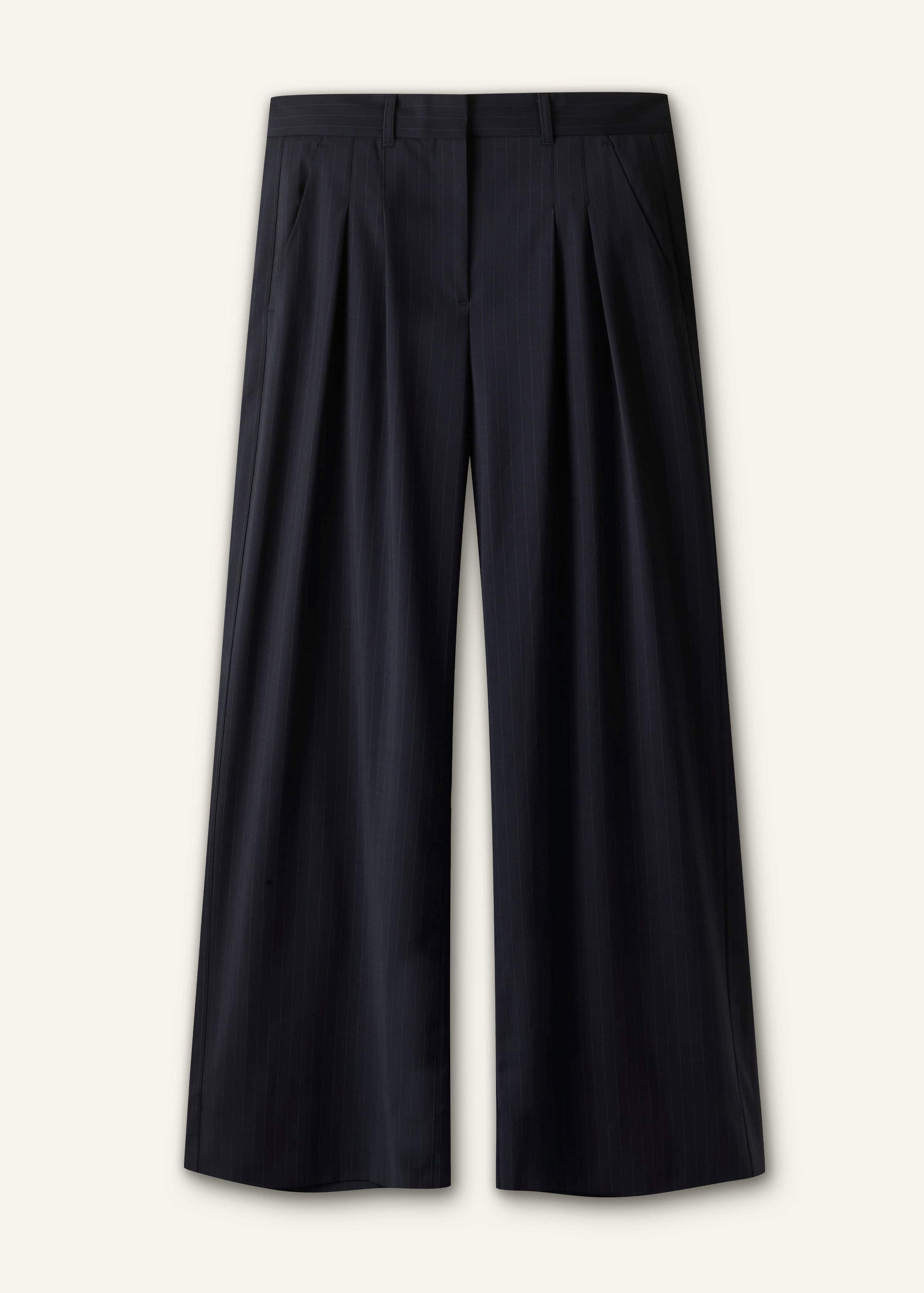 Navy Pinstripe Pleat Front Man Pant