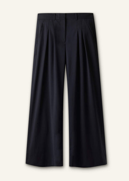 Navy Pinstripe Pleat Front Man Pant