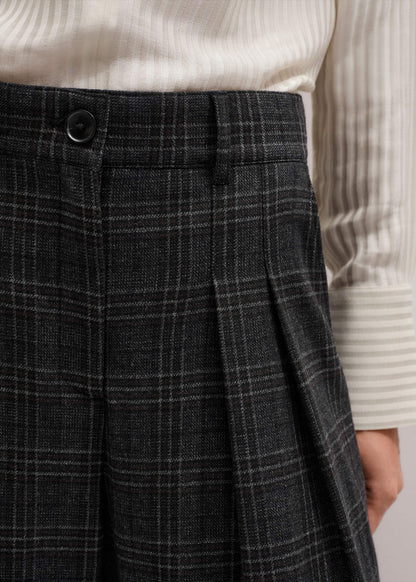 Gray Wool Wide-Leg Double Pleat Trouser