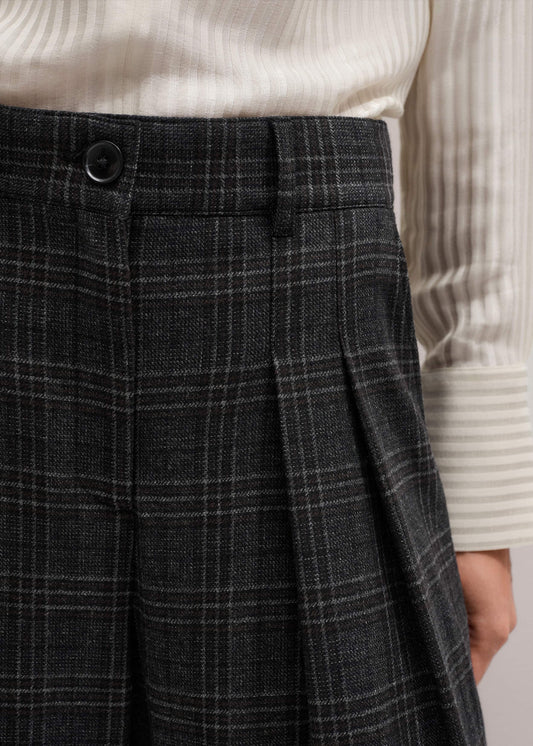Gray Wool Wide-Leg Double Pleat Trouser