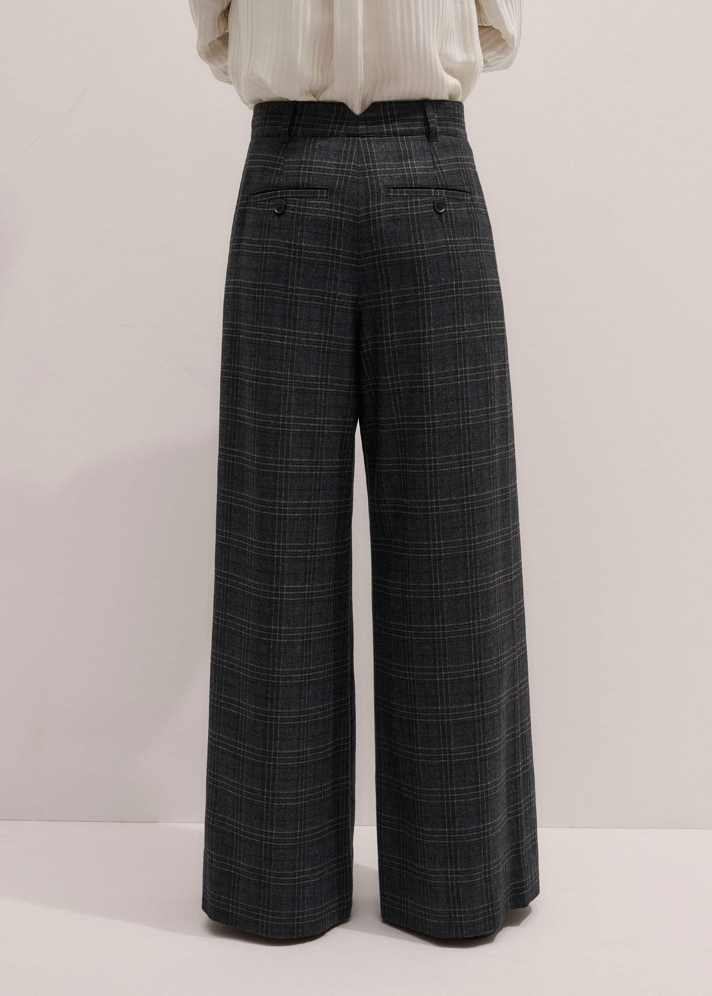 Gray Wool Wide-Leg Double Pleat Trouser