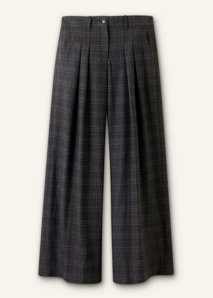 Gray Wool Wide-Leg Double Pleat Trouser
