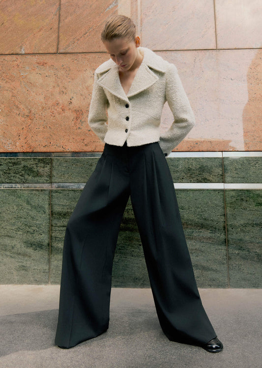 Black Wide-Leg Pleat Pant