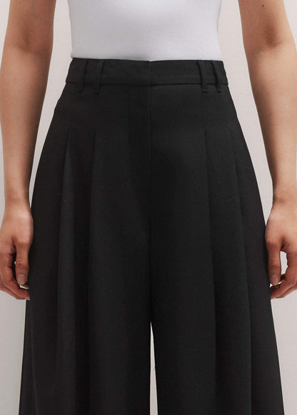 Black Wide-Leg Pleat Pant
