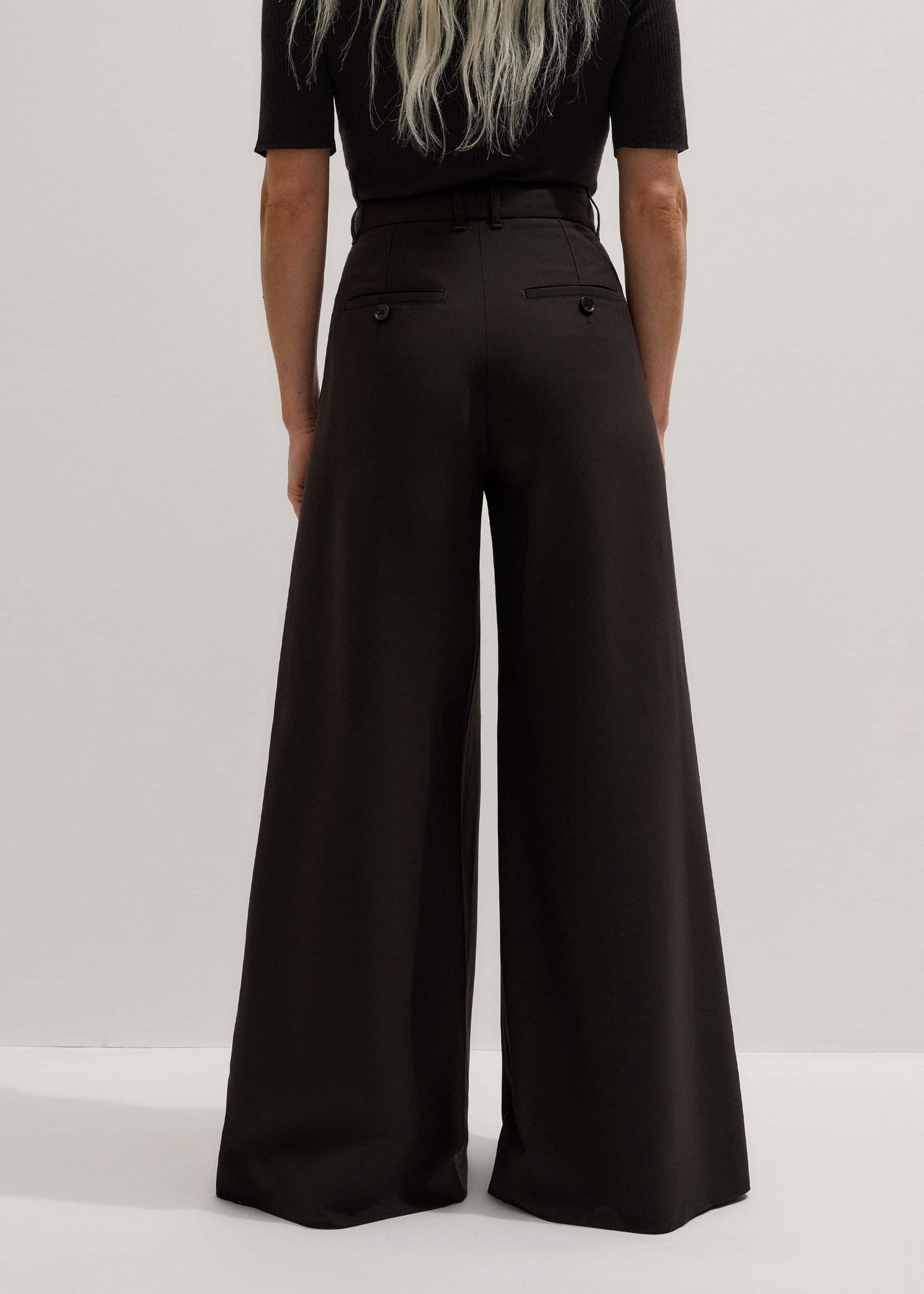 Brown Wool Ultimate Pleat-Front Wide-Leg Pant