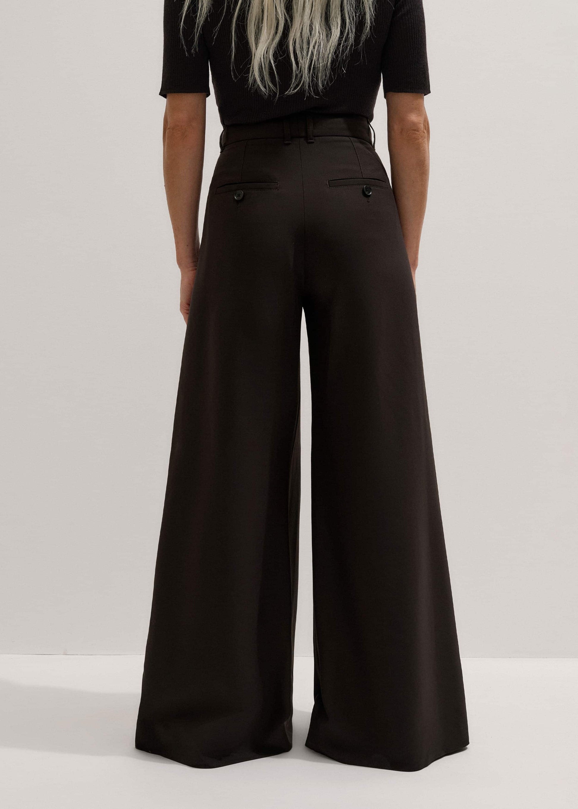 Brown Wool Ultimate Pleat-Front Wide-Leg Pant
