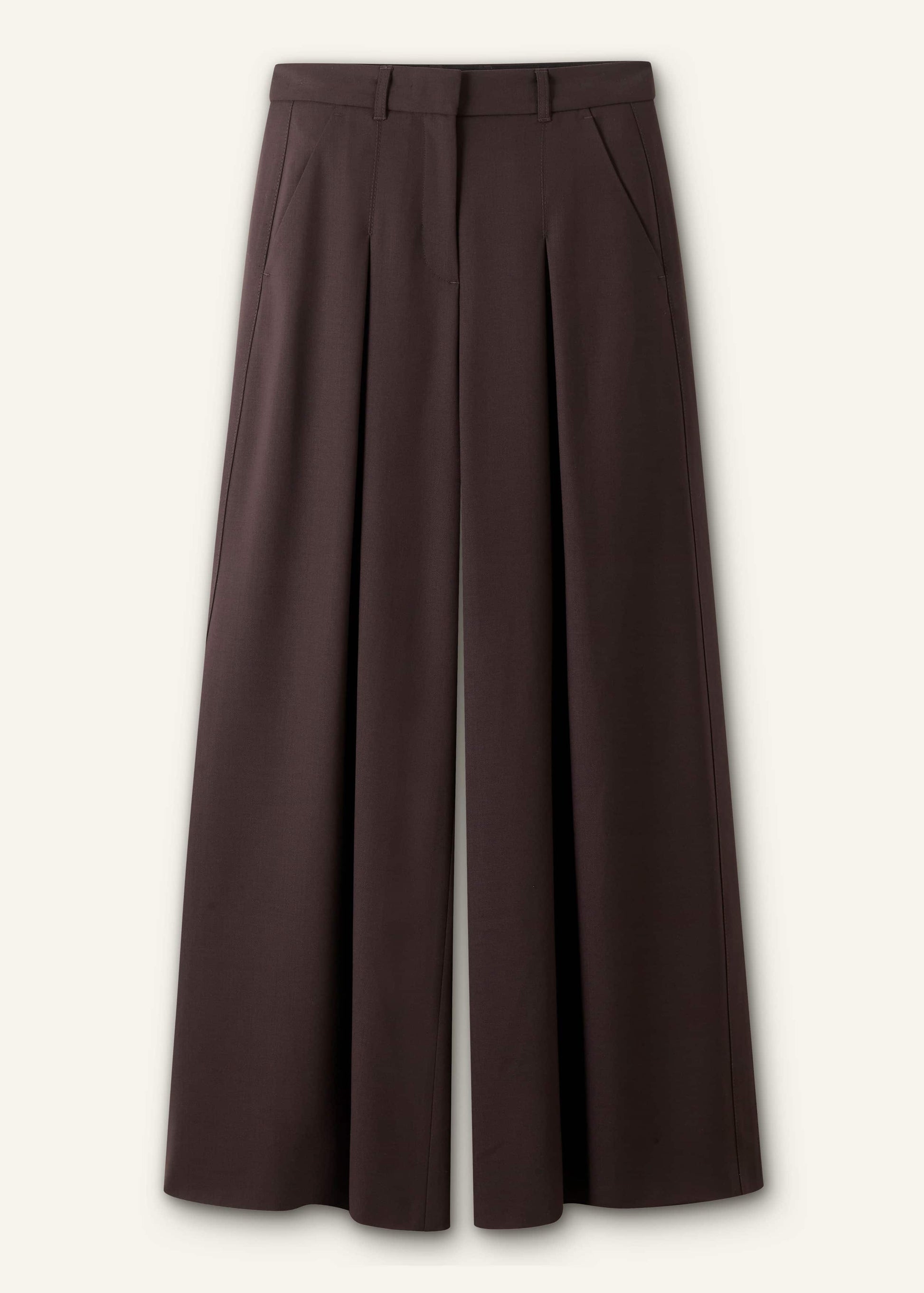 Brown Wool Ultimate Pleat-Front Wide-Leg Pant