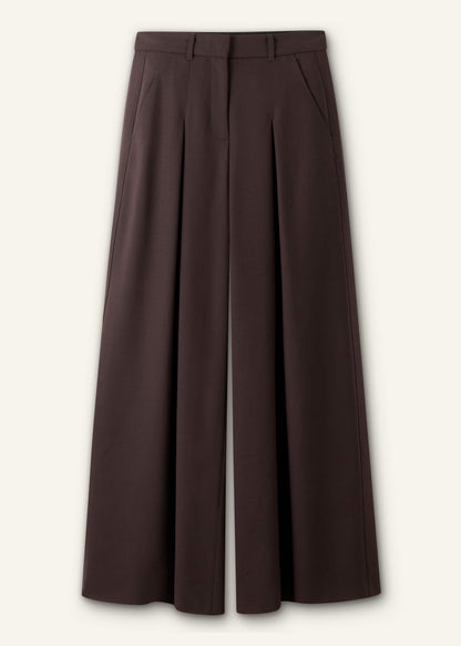 Brown Wool Ultimate Pleat-Front Wide-Leg Pant