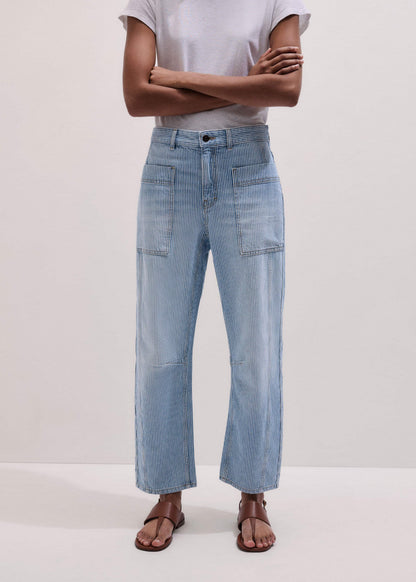 Blue Micro Stripe Engineered Leg Jean