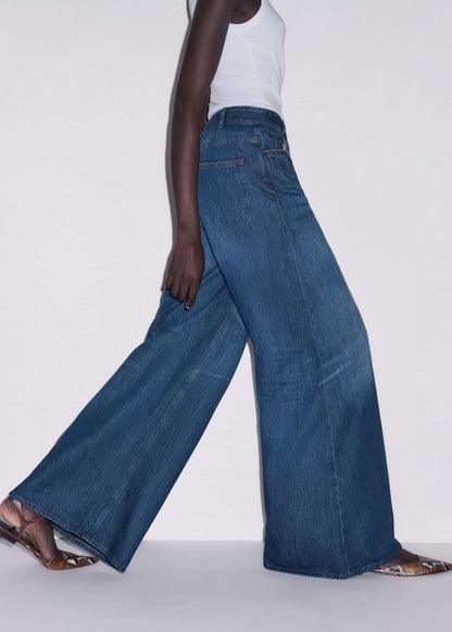 Mid Blue Super Wide Baggy Jean