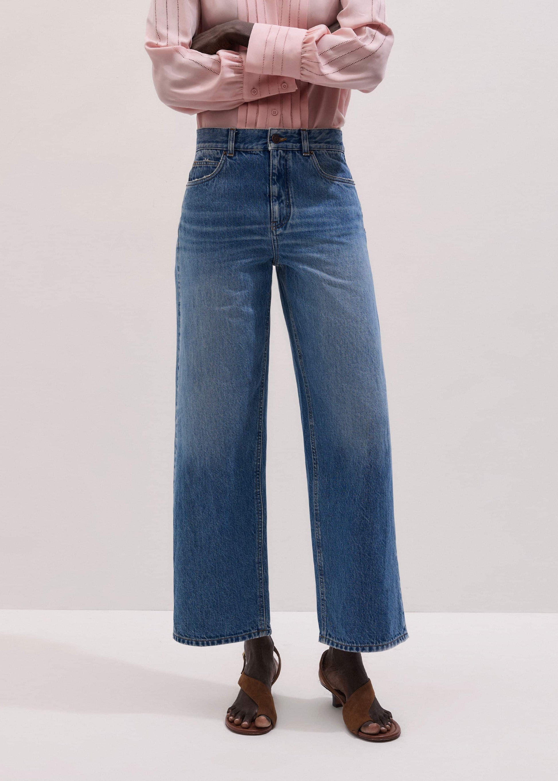 Light Blue Relaxed Straight Crop Jean