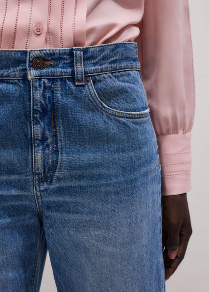 Light Blue Relaxed Straight Crop Jean
