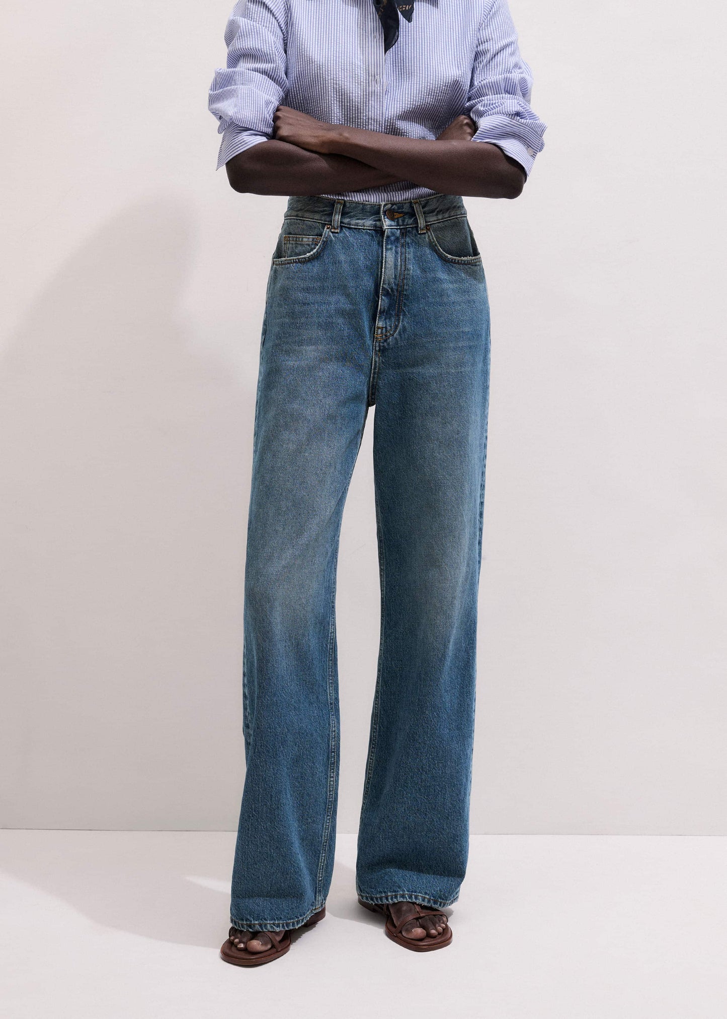 Mid-Blue Ultra High Straight Leg Jean