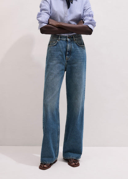 Mid-Blue Ultra High Straight Leg Jean