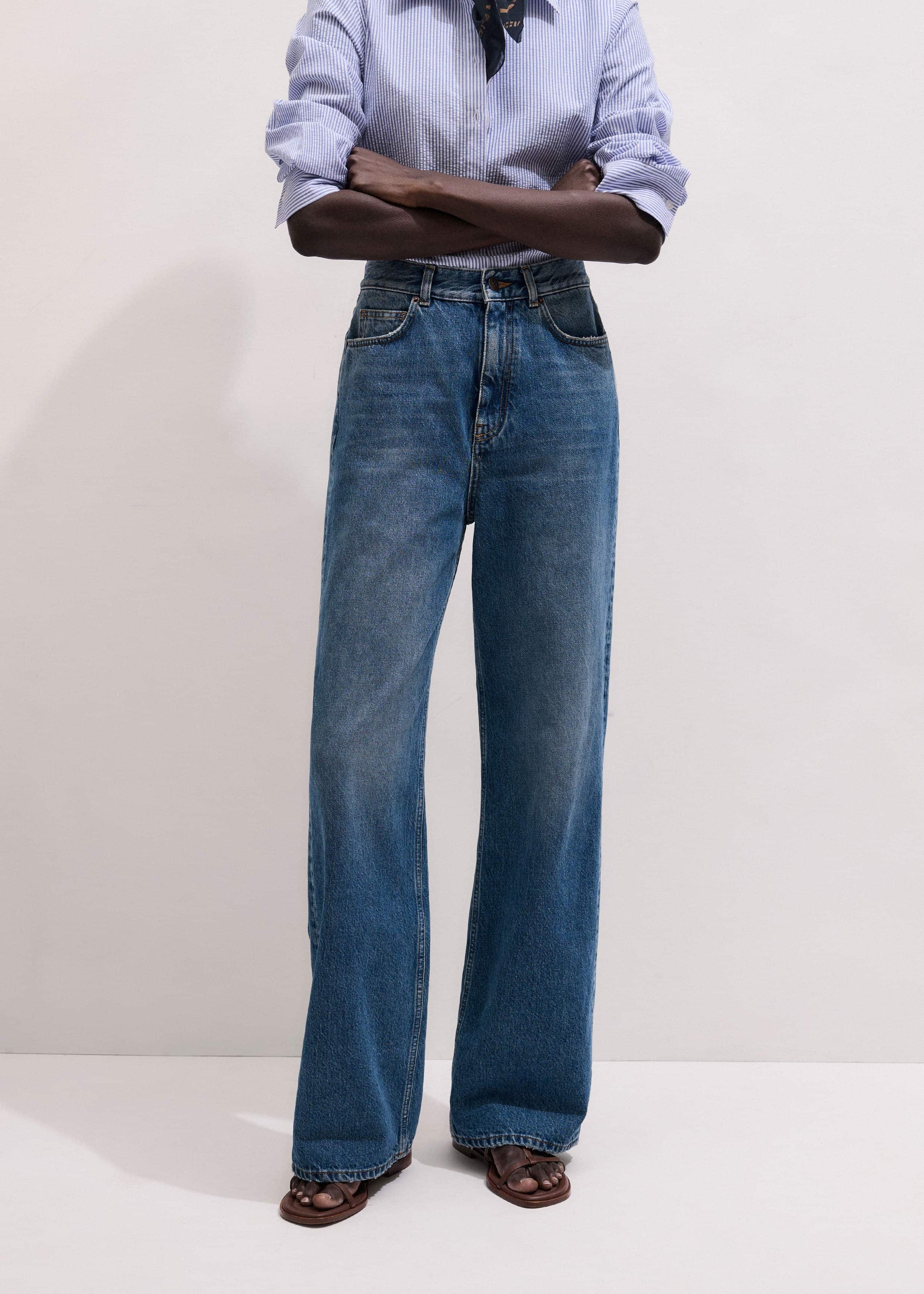 Mid-Blue Ultra High Straight Leg Jean