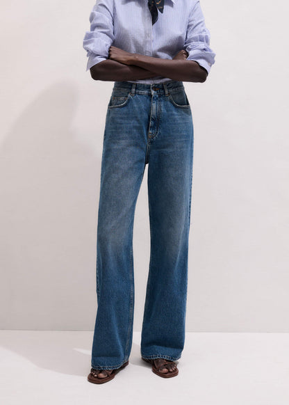 Mid-Blue Ultra High Straight Leg Jean