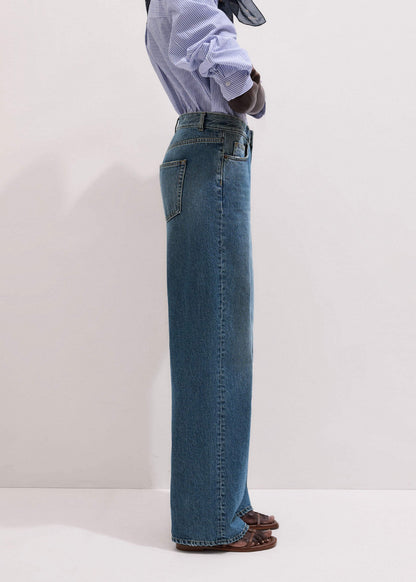 Mid-Blue Ultra High Straight Leg Jean