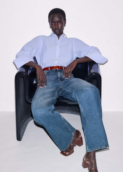 Mid-Blue Ultra High Straight Leg Jean