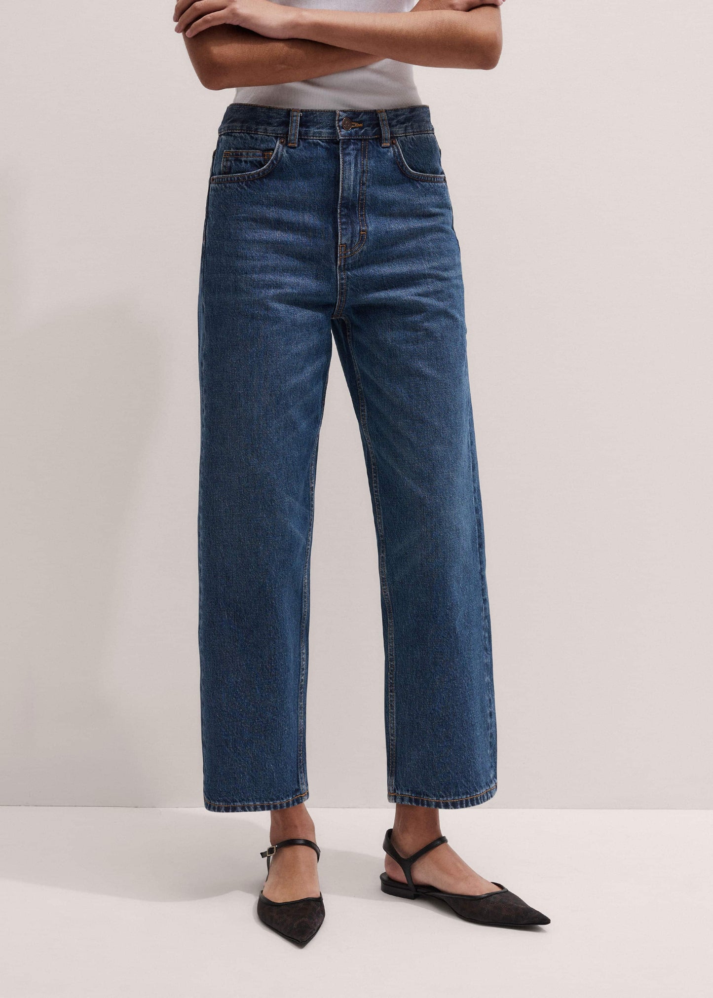 Dark Blue Straight Crop Jean