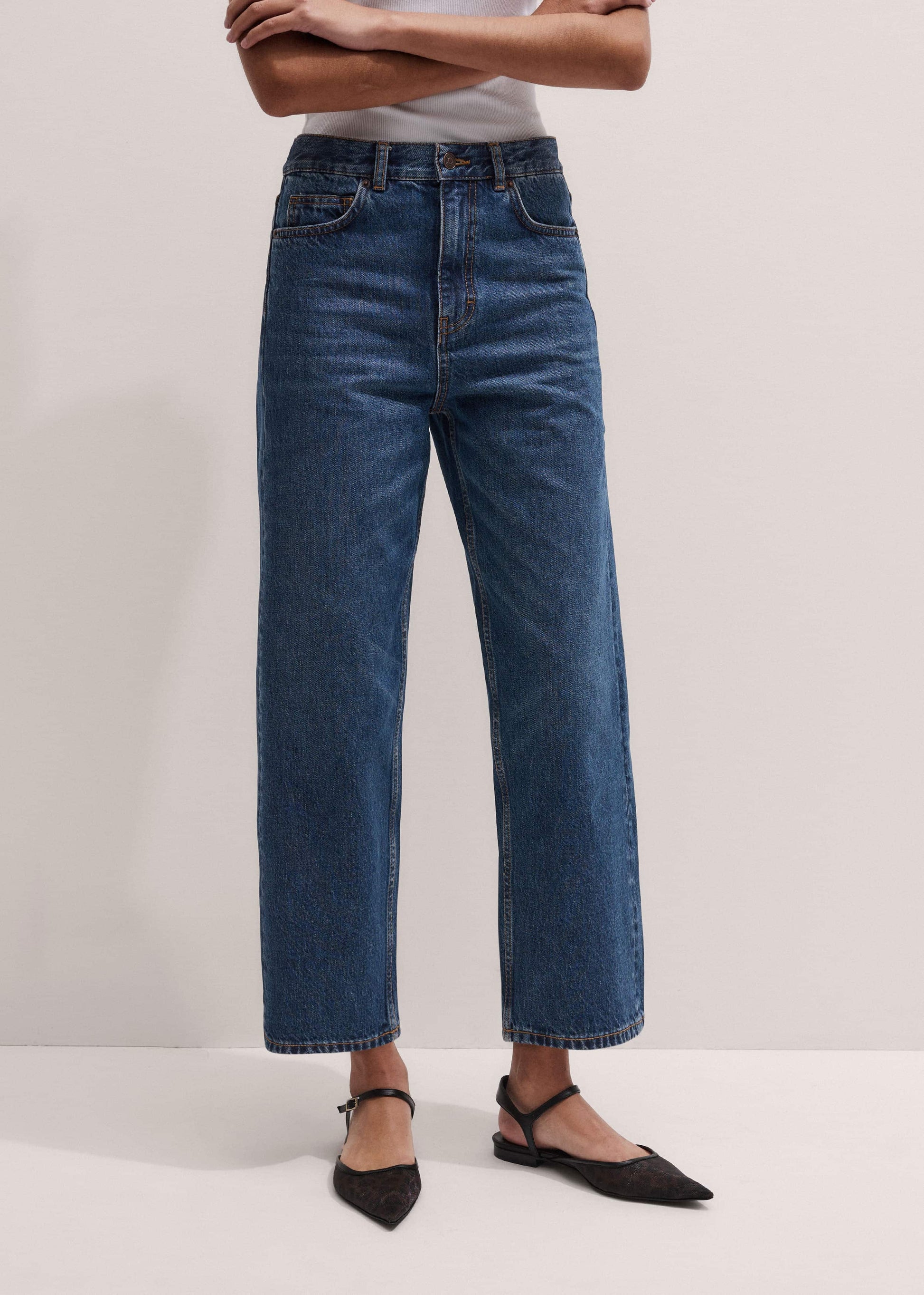 Dark Blue Straight Crop Jean