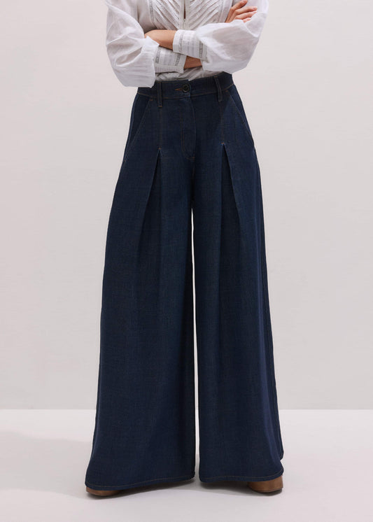 Dark Blue Pleat Very Wide Pant