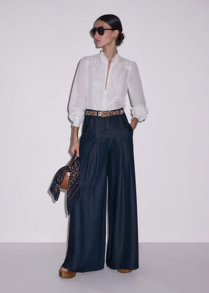 Dark Blue Pleat Very Wide Pant