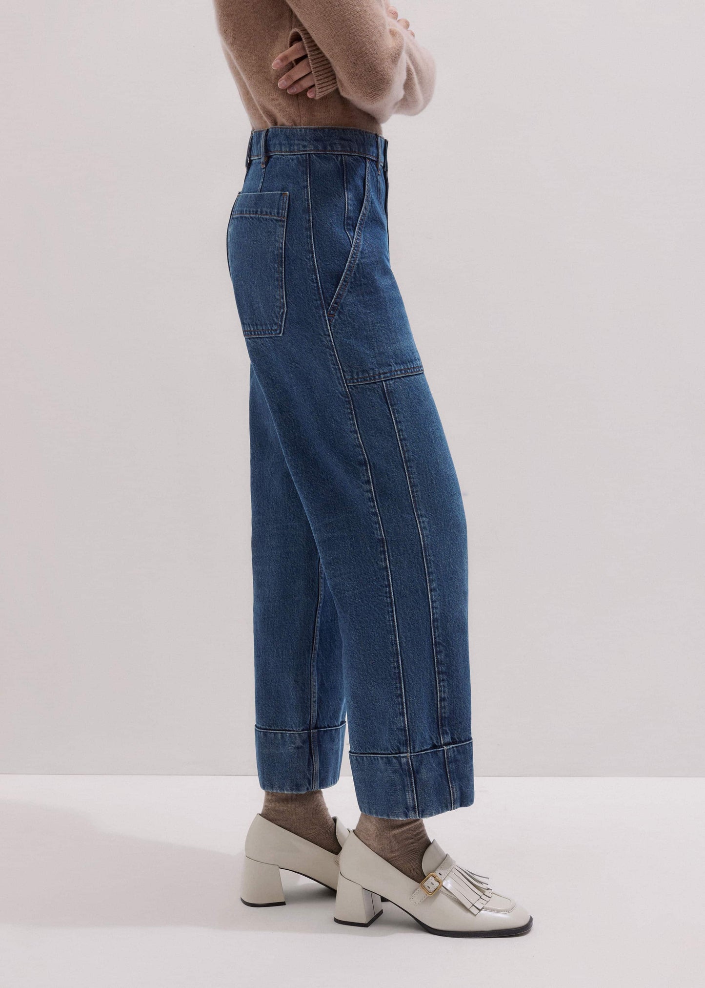 Dark Wash Turn-Up Straight Jean