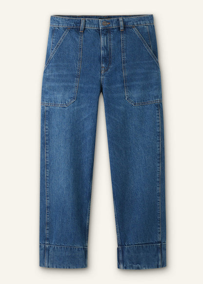 Dark Wash Turn-Up Straight Jean