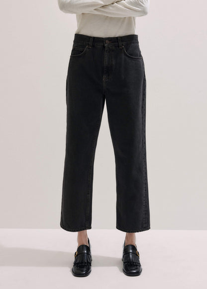 Black Straight Cropped Relaxed Jean