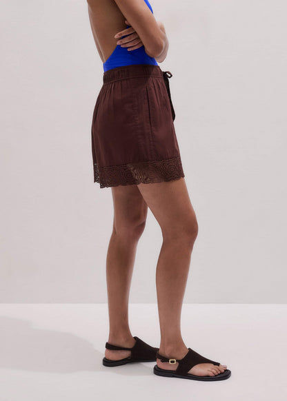 Cinnamon Brown Crochet Trim Short
