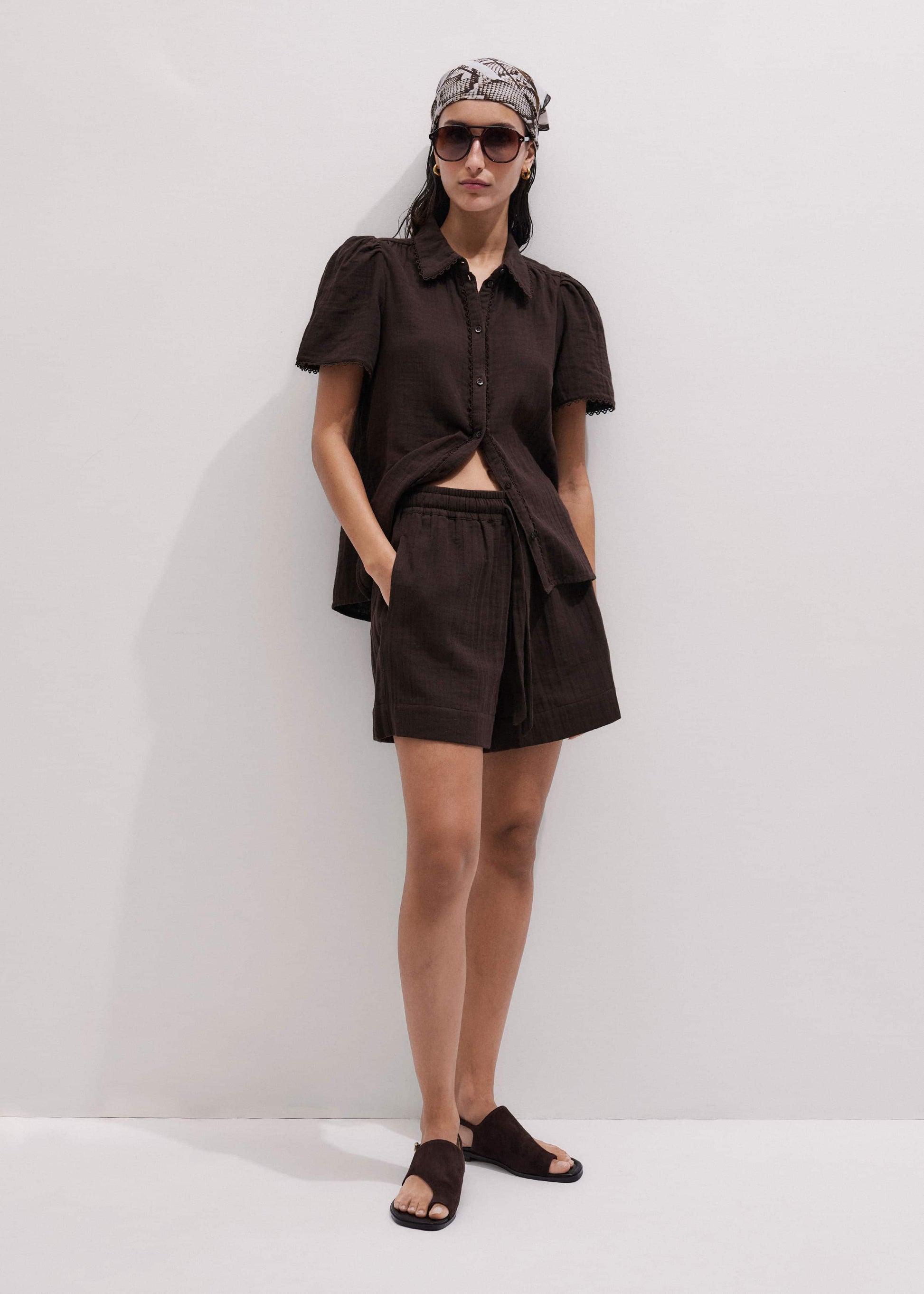 Brown Cheesecloth Summer Short