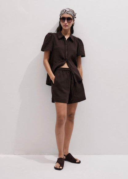 Brown Cheesecloth Summer Short