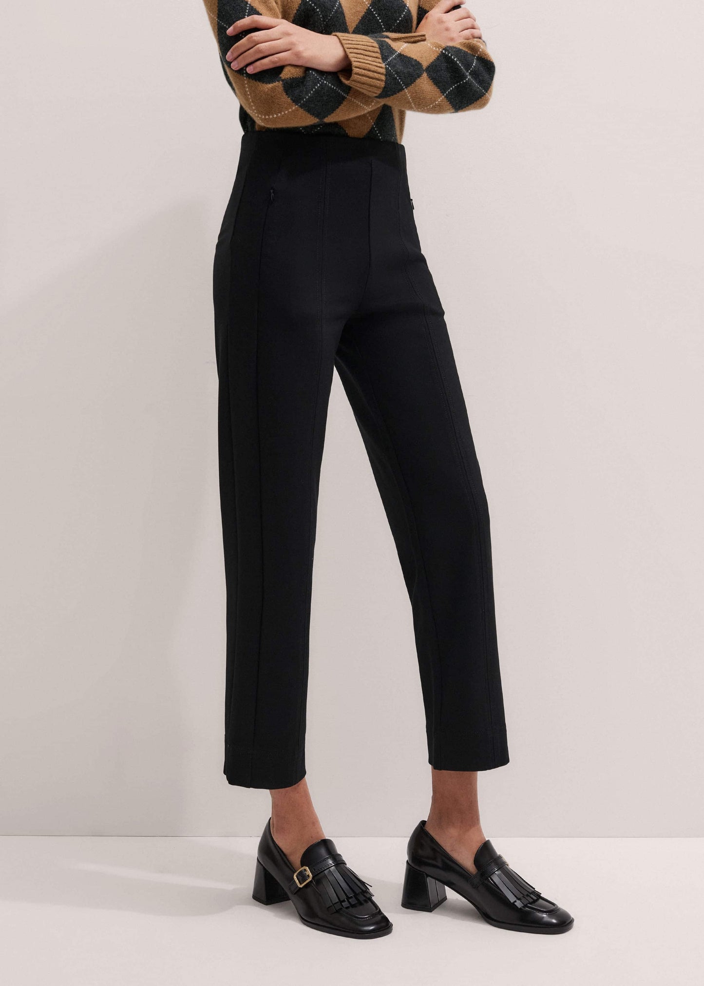 Black Travel Tailoring Pull On Slim Crop Pant