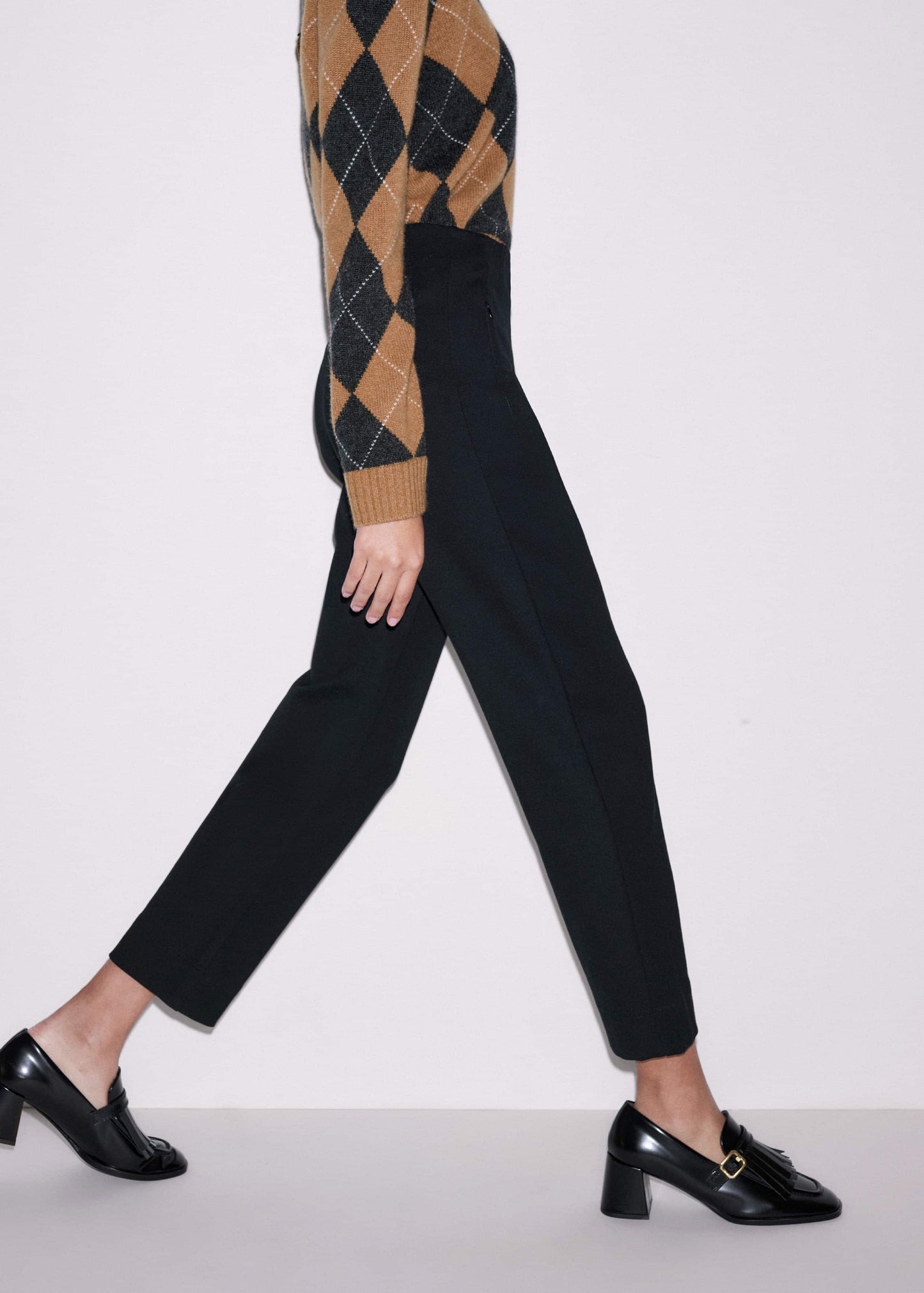 Black Travel Tailoring Pull On Slim Crop Pant