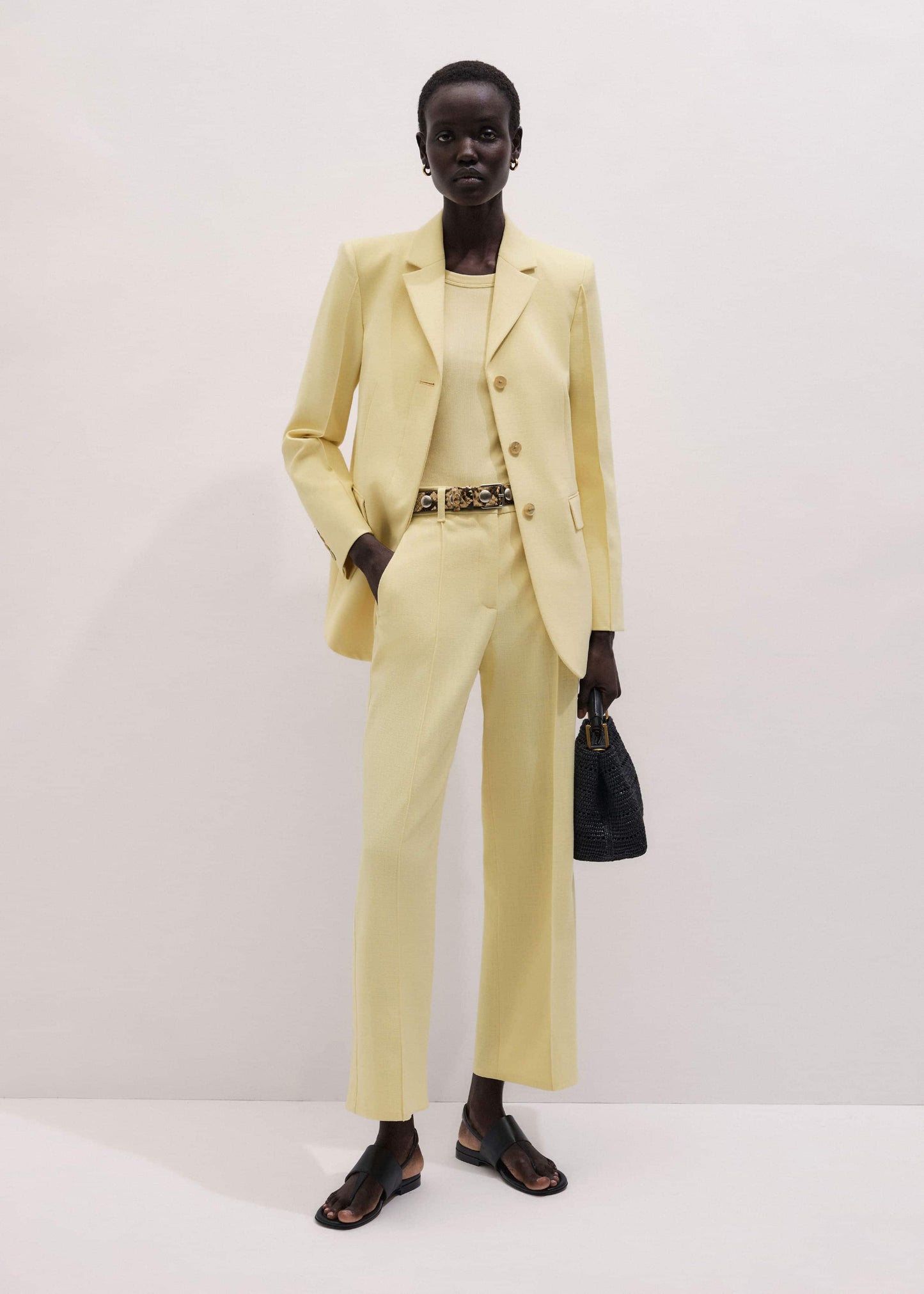 Yellow Tailored Straight Crop Pant