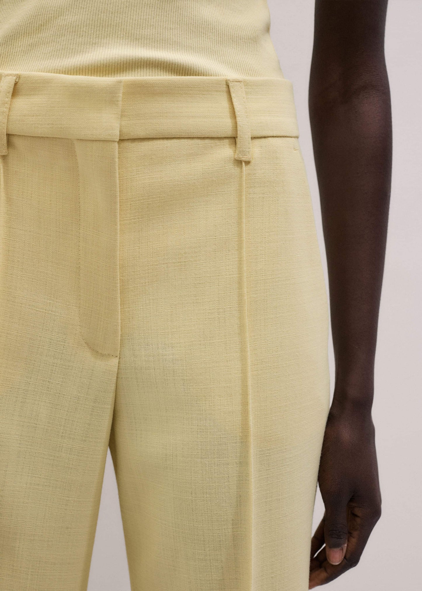 Yellow Tailored Straight Crop Pant