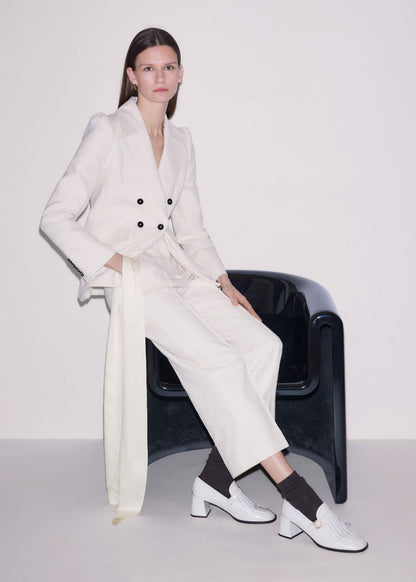 Ivory Textured Straight Crop Pant