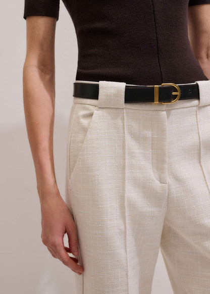 Ivory Textured Straight Crop Pant
