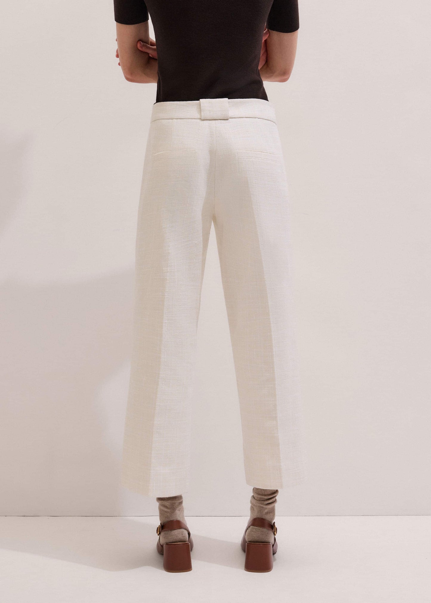 Ivory Textured Straight Crop Pant