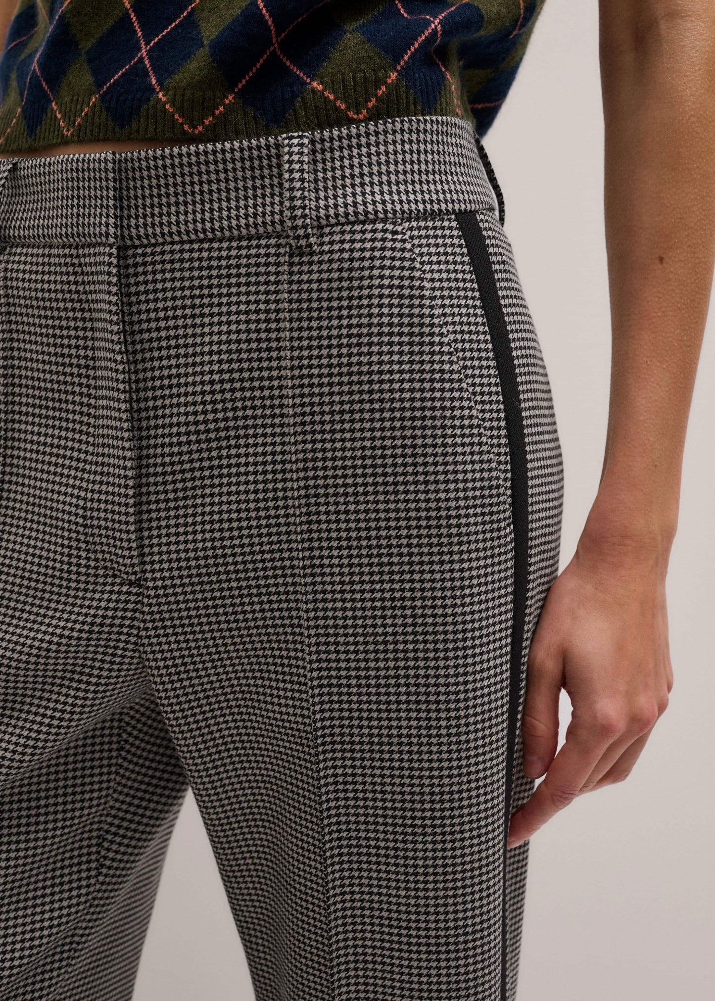 Ivory Houndstooth Straight Crop Trouser
